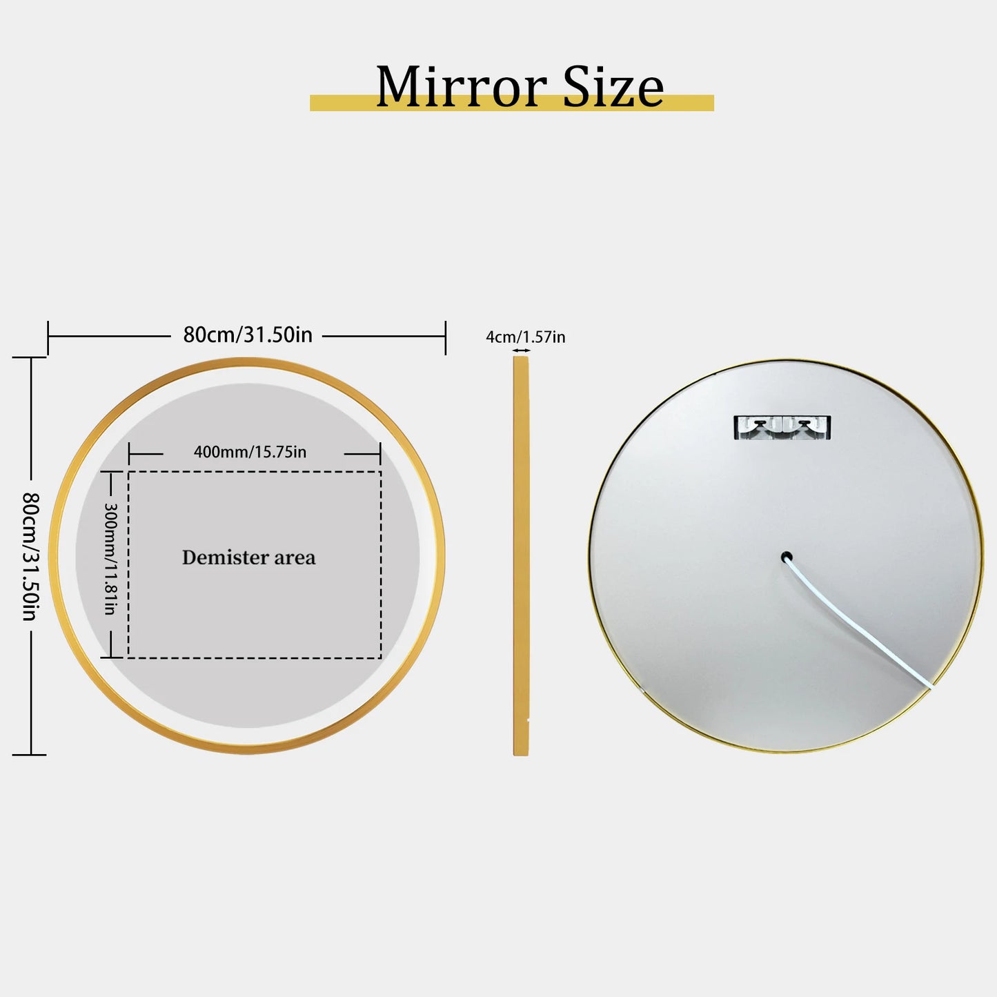 LUVODICRI Waterproof LED Bathroom Mirror With Defog 3 Color Dimming
