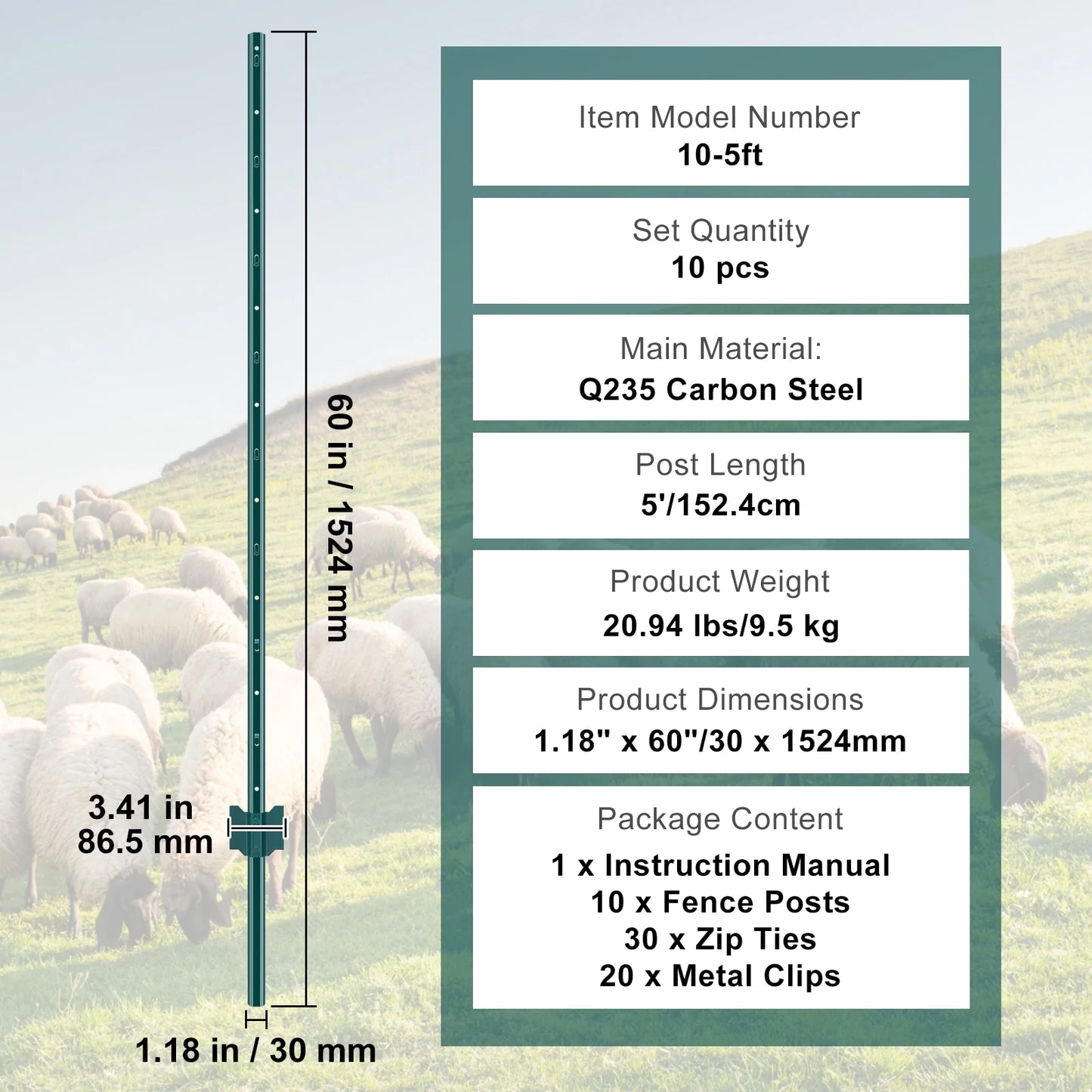 SucceBuy Heavy Duty Q235 Carbon Steel Fence Post Set Outdoor