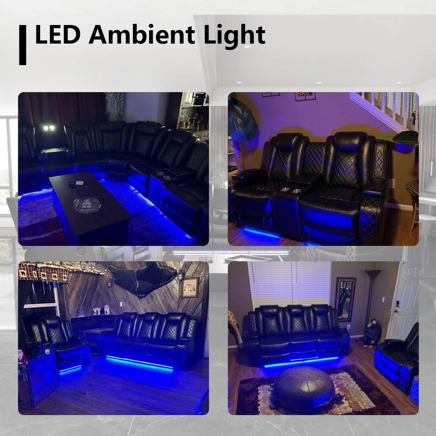 Power Recliner Sofa Set With LED Light Leather Reclining Sofa And Loveseat