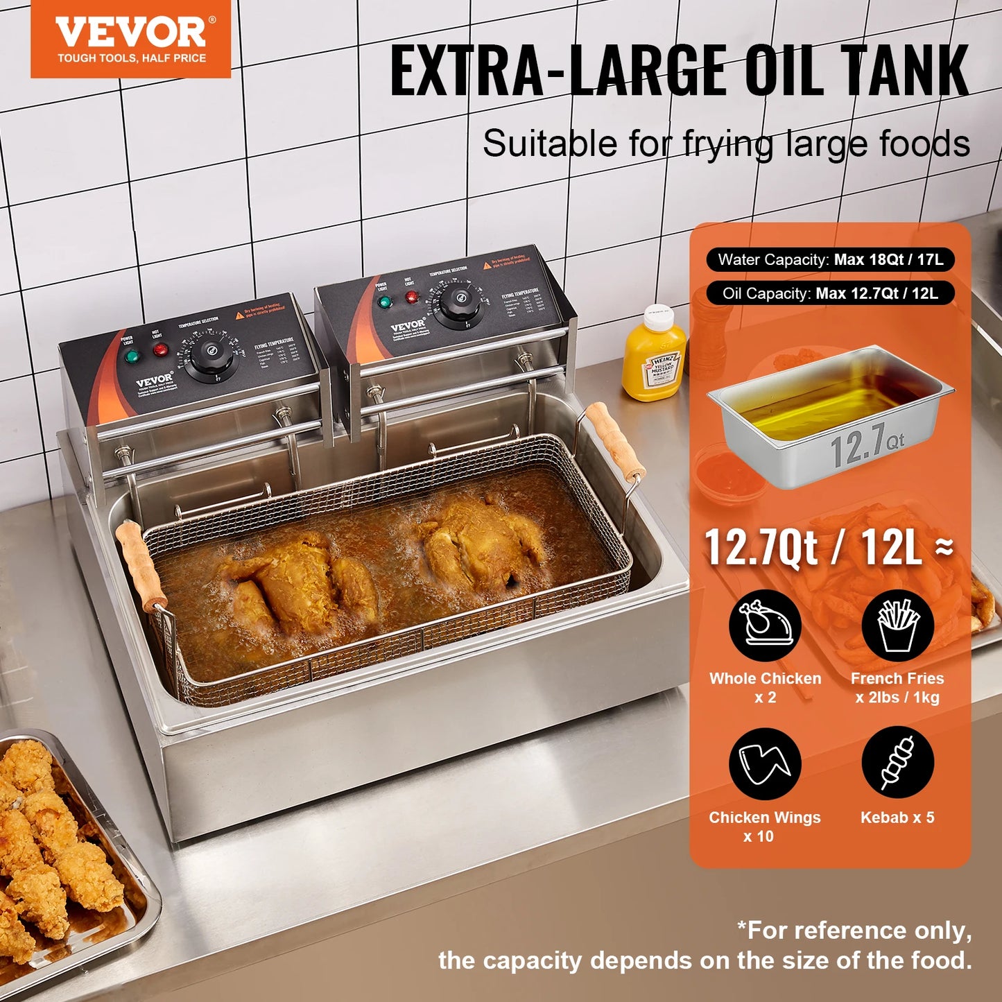 VEVOR Stainless Steel Commercial Deep Fryer 3000W Countertop Fryer