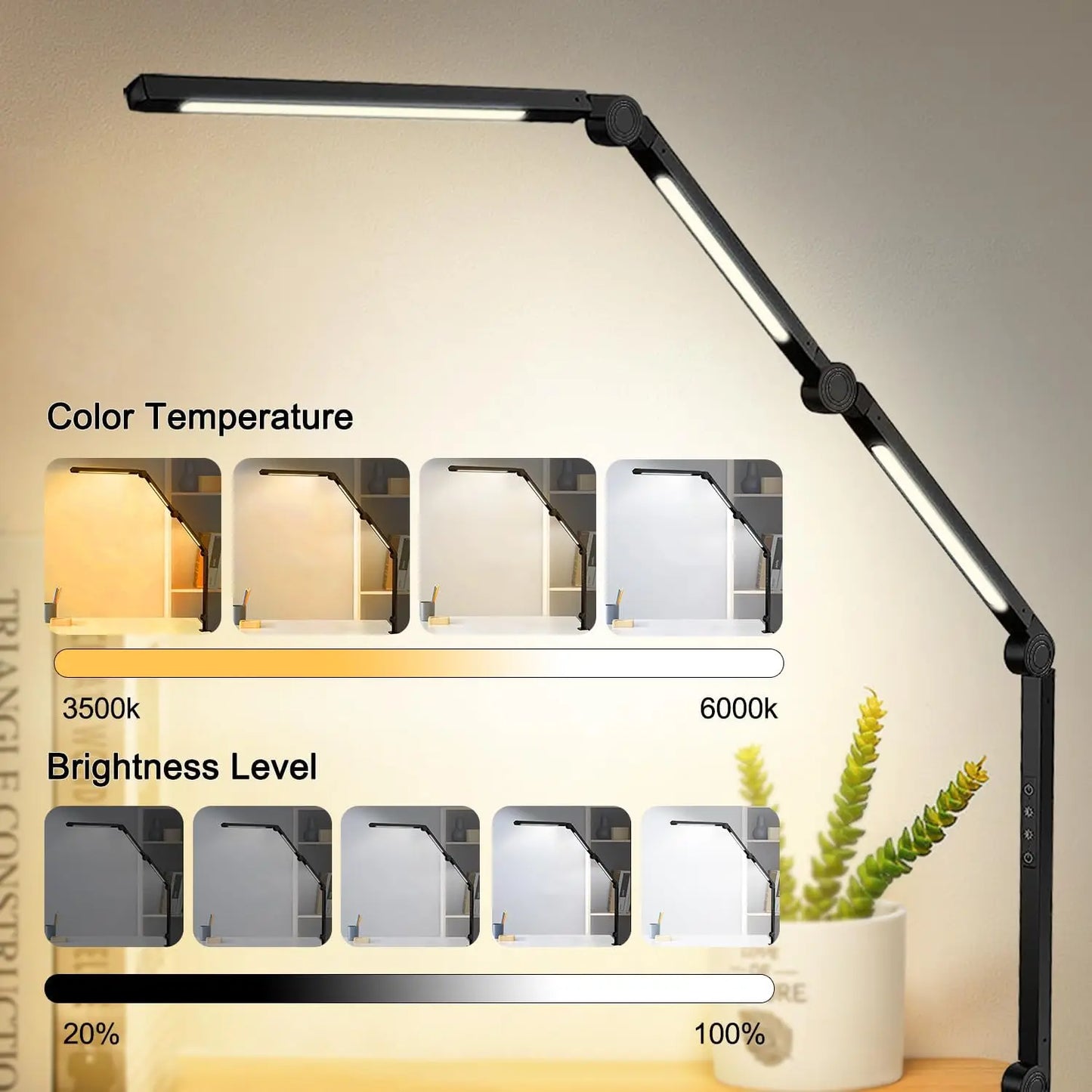 LED Desk Lamp With Clamp Flexible Swing Arm Brightness