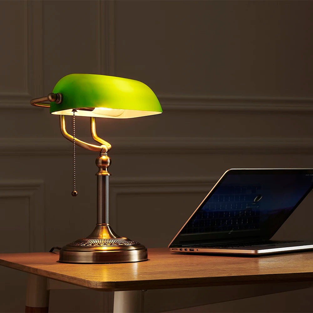 Newrays Banker Style Plug-In Table Lamp With Zipper Switch