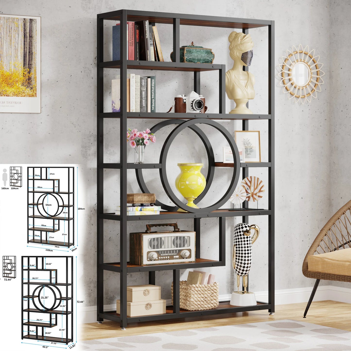 Tribesigns Industrial 5 Tier Etagere Bookcase Freestanding Organizer