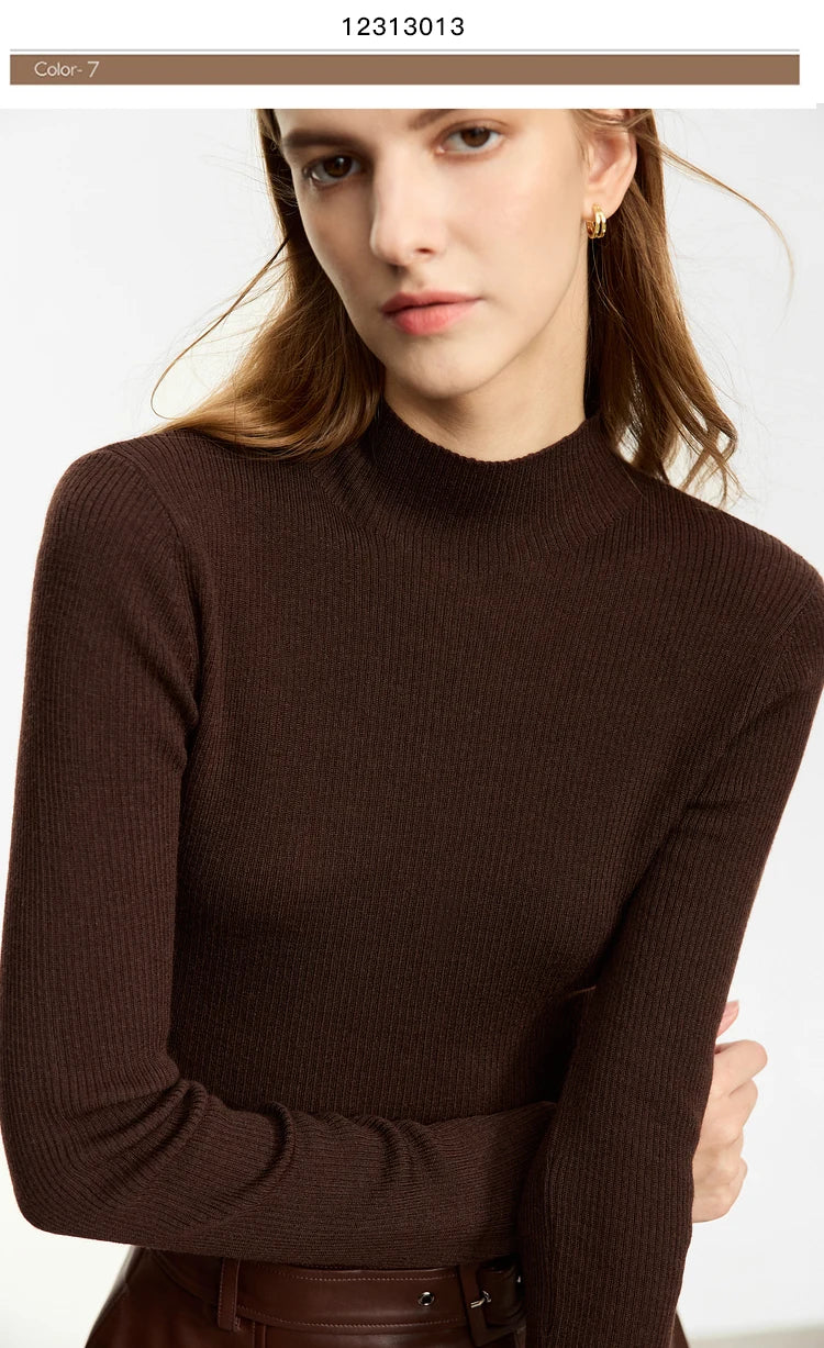 AMIICN Minimalism Women Sweater Slim Fit Turtleneck Warm Knit