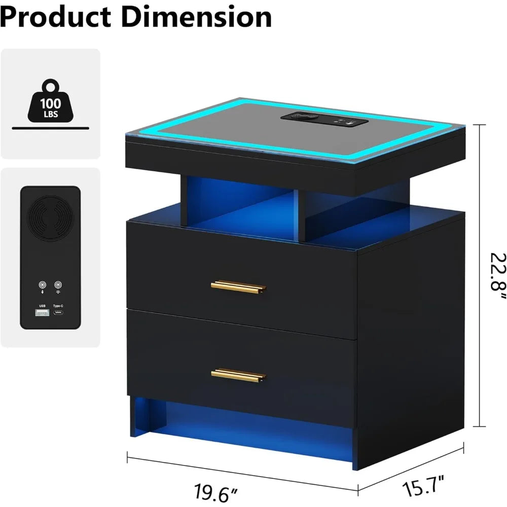 Wireless Charging LED Nightstand With Smart Storage And RGB Lighting