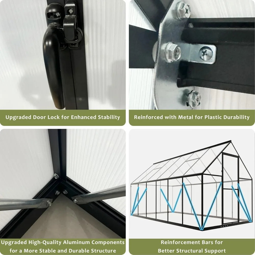 XMSJ Polycarbonate Greenhouse Walk In Outdoor Garden Shelter
