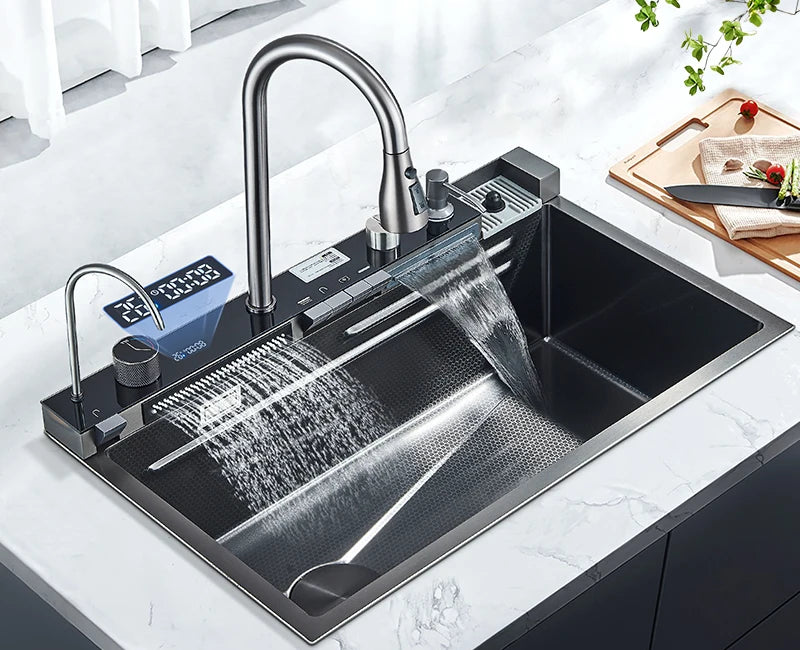 Rozin 304 Stainless Steel Kitchen Sink With Digital Waterfall Faucet