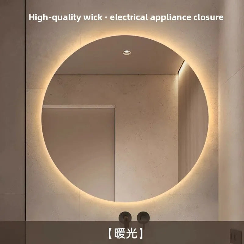 Round Wall-Mounted Smart Bathroom Mirror With LED Anti-Fog Touch Screen