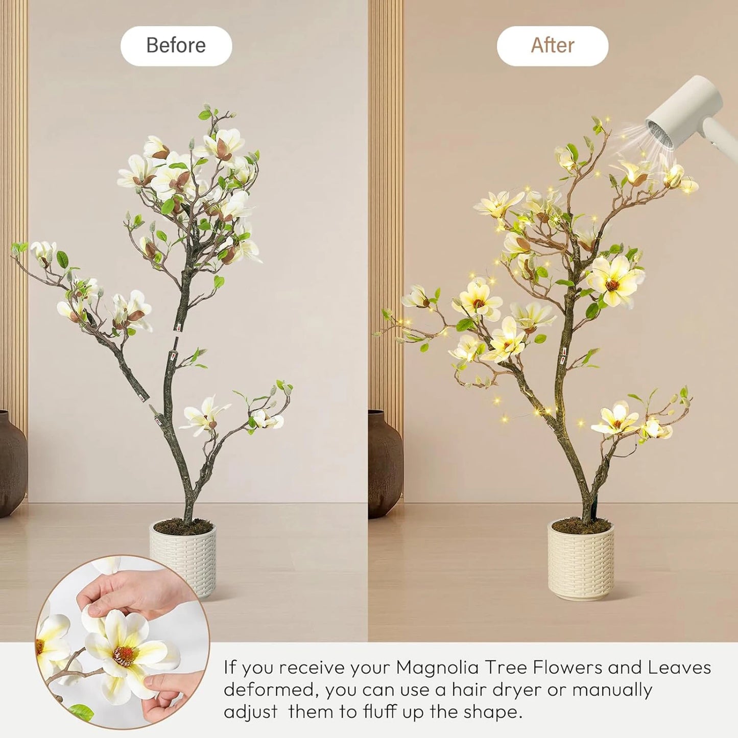 Artificial Magnolia Plant With LED Lights For Outdoor Patio Decor