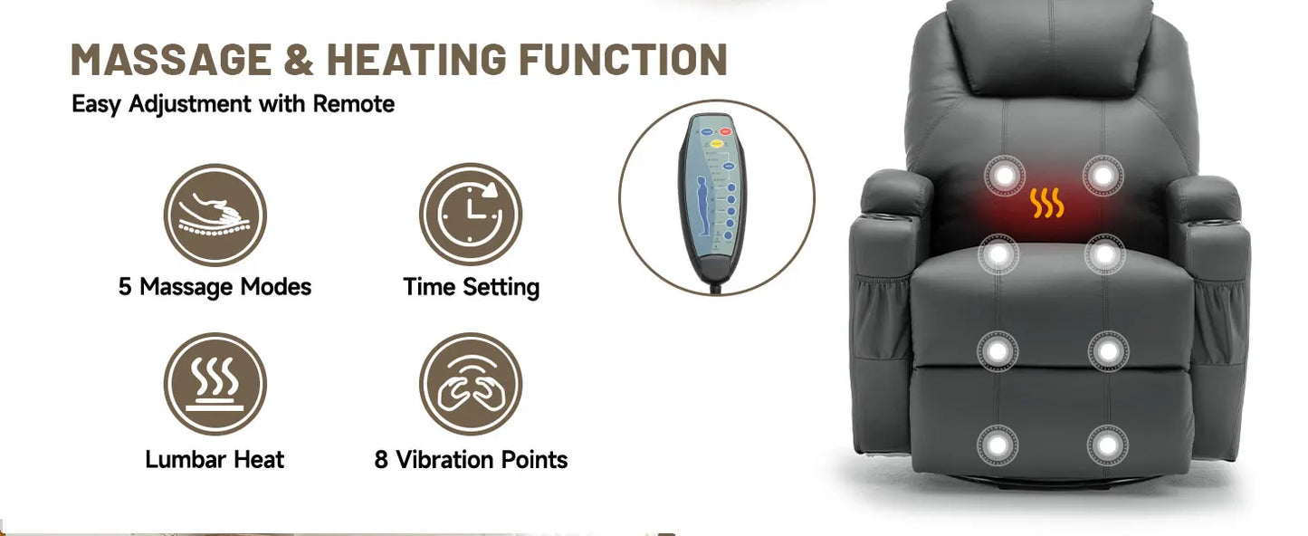 KORSER Recliner Chair With Massage And Heat 360 Swivel