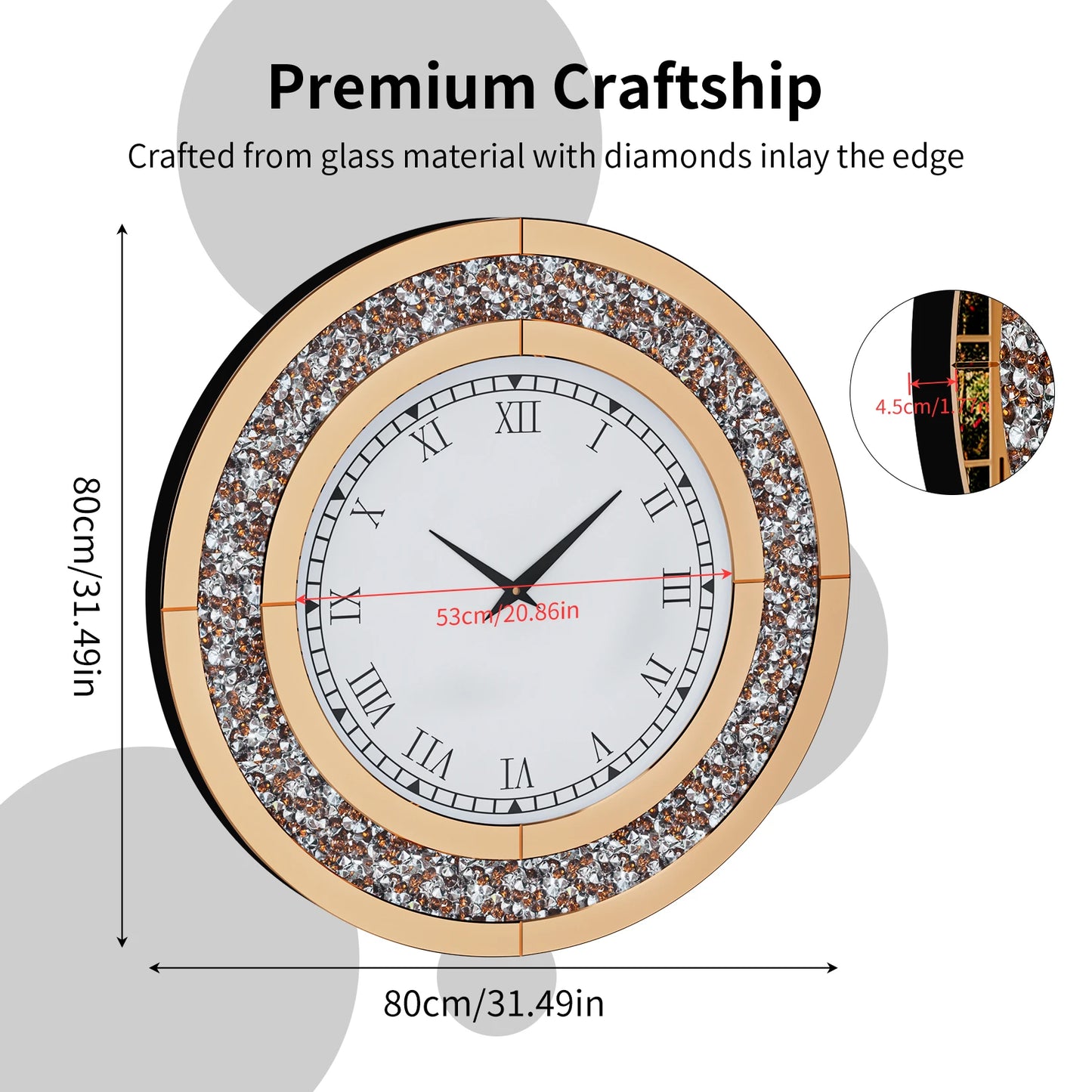Glam Sparkle Round Mirrored Wall Clock for Home Decor
