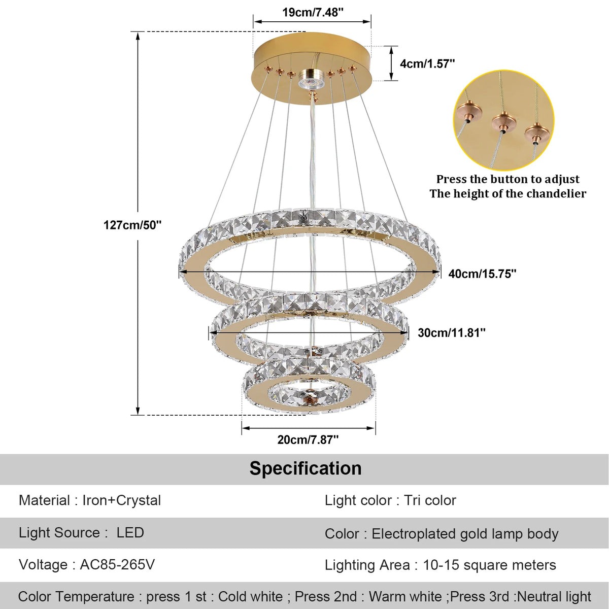 VETRULUS Crystal Chandelier Pendant Ceiling Light For Living Room