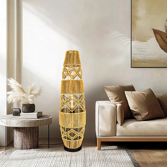 Vrygle Boho Rattan Floor Lamp With LED Light Corner Reading Lamp Living Room