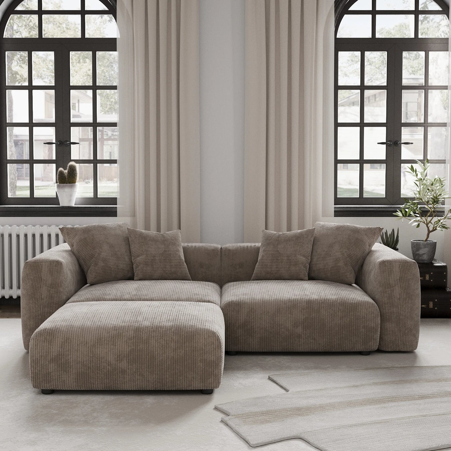 Sdorens Modern Corduroy Sectional Sofa With Chaise