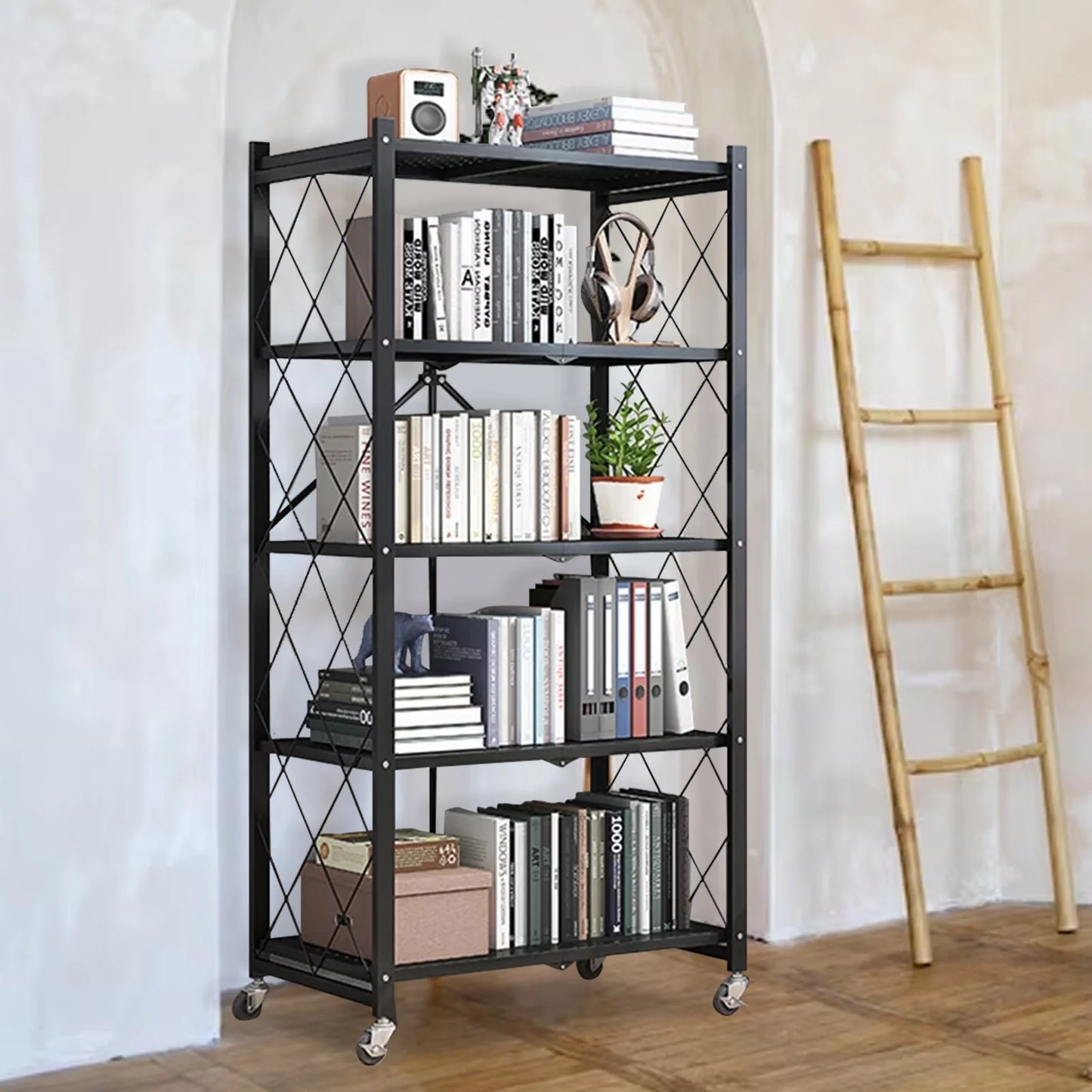 5 Tier Wheel Storage Shelving Unit Heavy Duty Metal Organizer