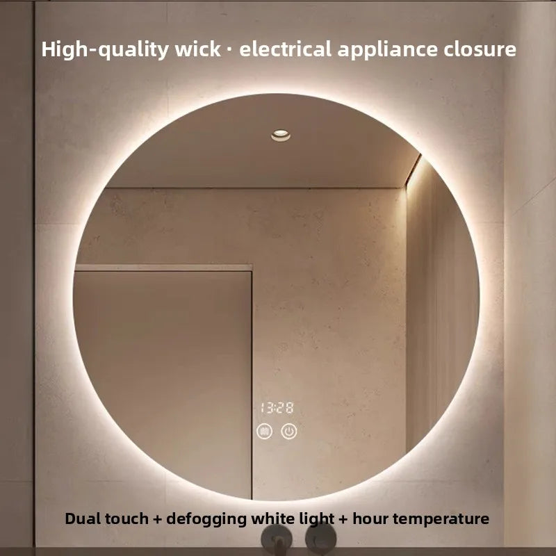 Round Wall-Mounted Smart Bathroom Mirror With LED Anti-Fog Touch Screen