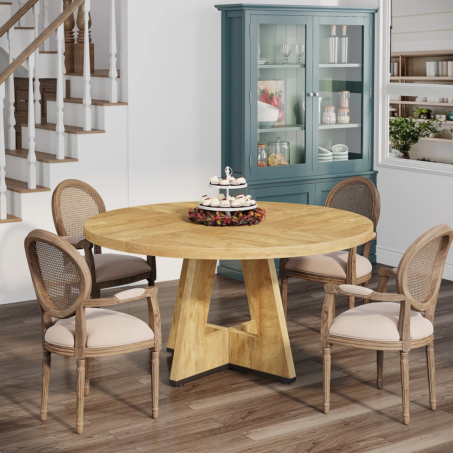 Tribesigns Round Dining Table For Four Farmhouse Kitchen