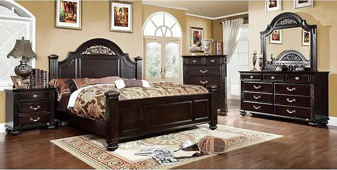 Hot sales24/7 Shop at Home Syracuse 6-Piece Traditional Solid Wood Bedroom Set with Chest, Mirrored-Dresser and 2 Nightstands, B