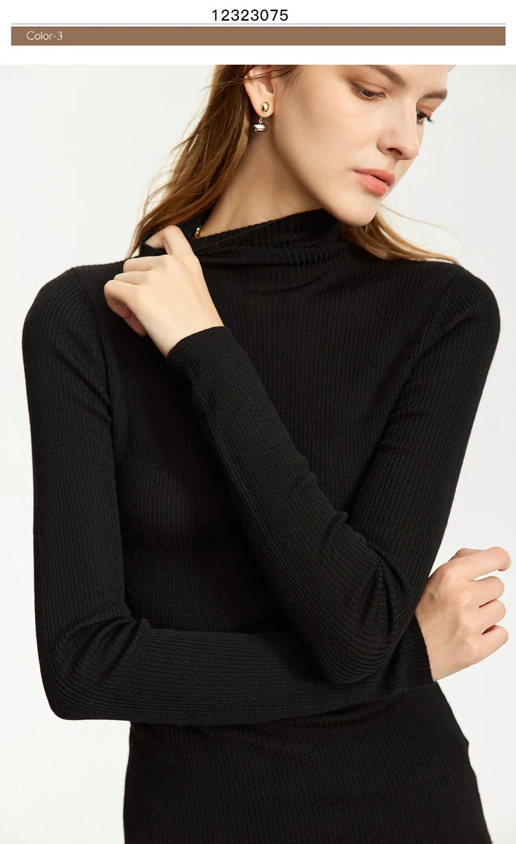 AMIICN Minimalism Women Sweater Slim Fit Turtleneck Warm Knit