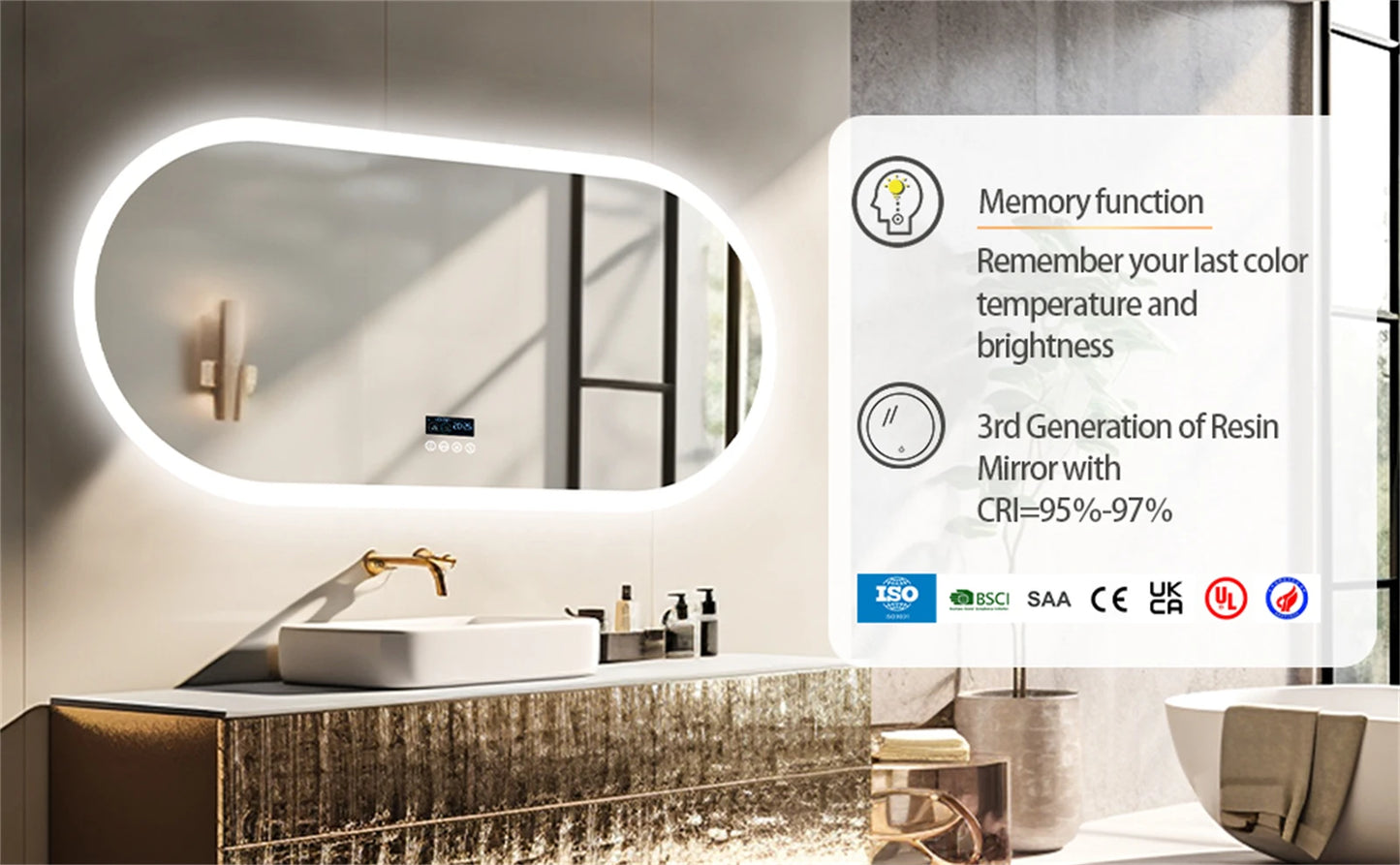 Borwart Oval LED Bathroom Mirror With Bluetooth And Anti Fog