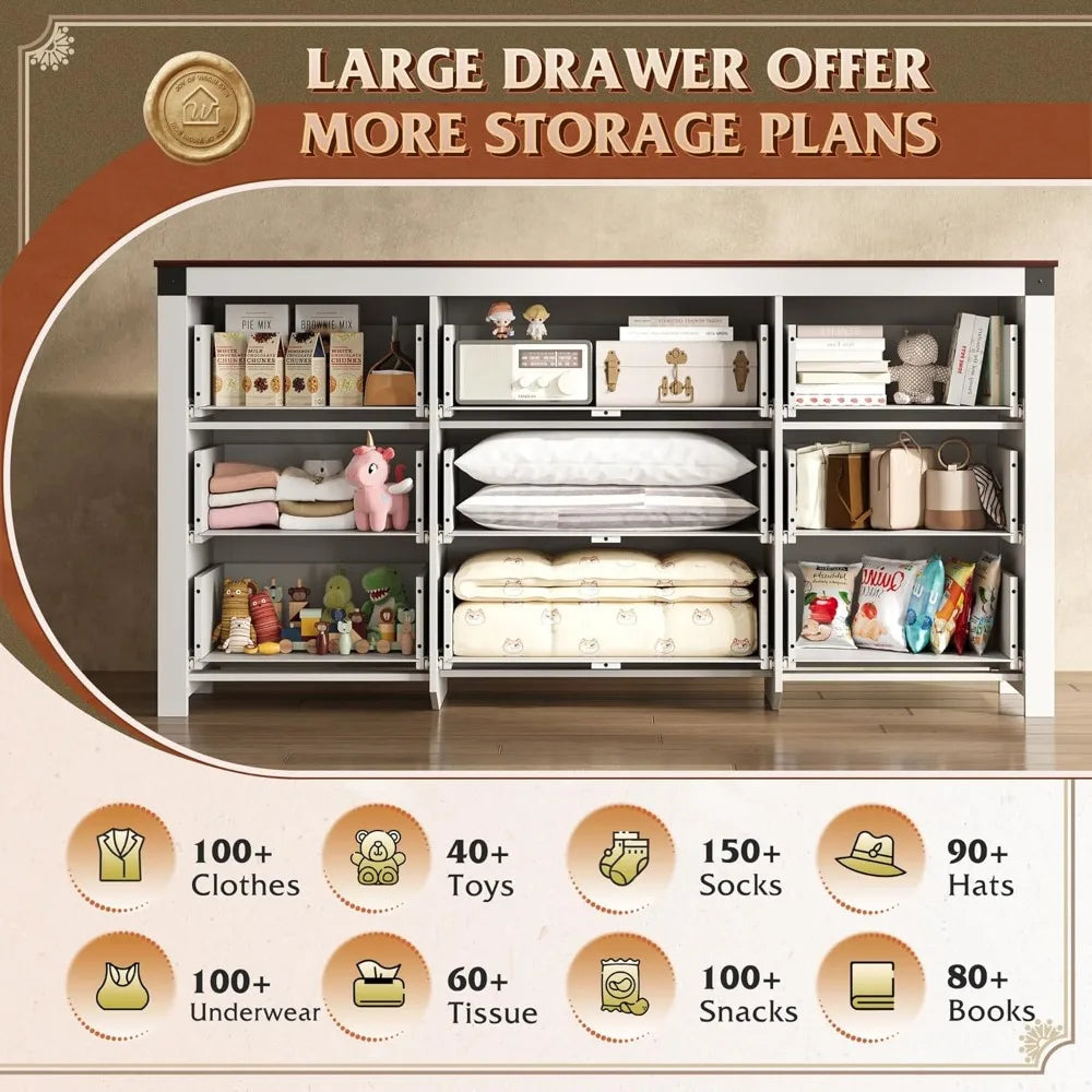 Farmhouse Nine Drawer Wood Dresser For Bedroom Storage