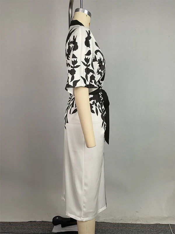 OSHOPLIVECN Flower Print A Line Dress V Neck Midi