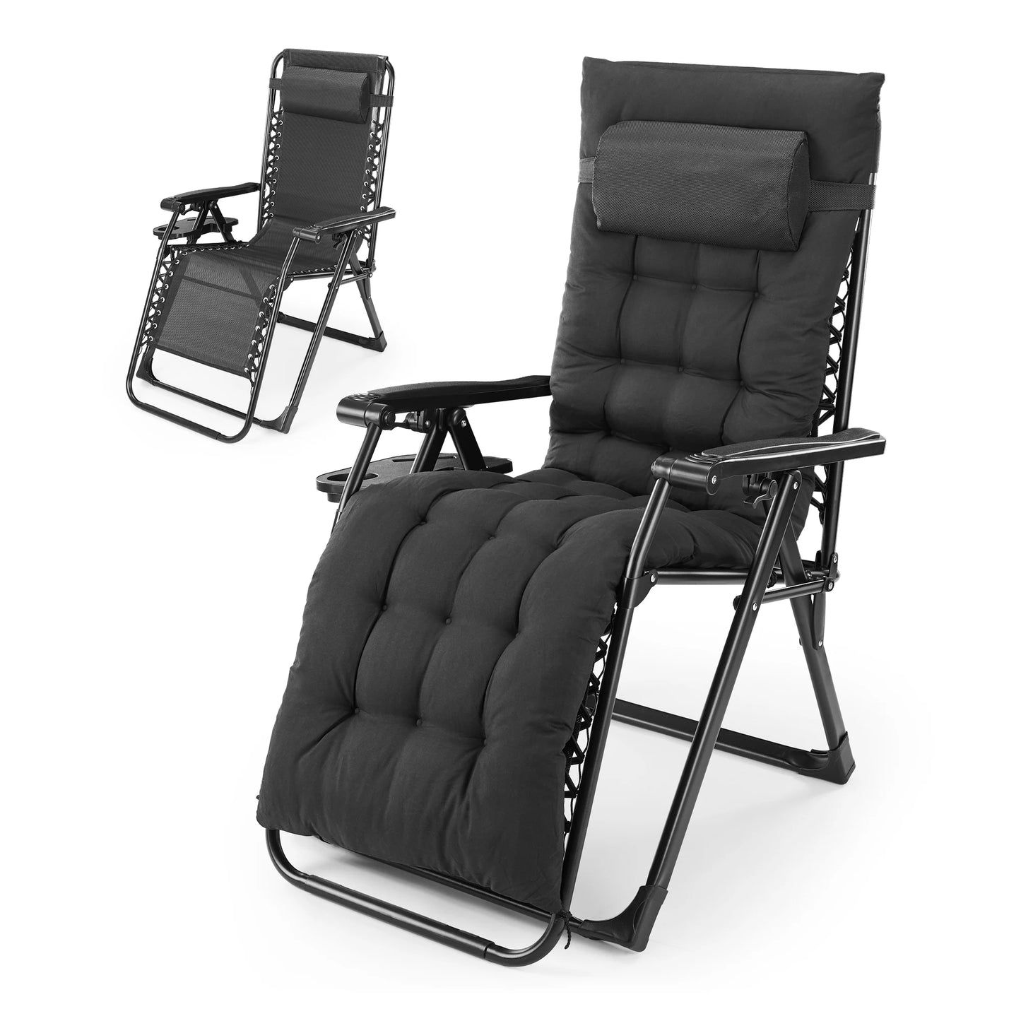 JHK Zero Gravity Recliner Folding Camping Lounge Chair Cup Holder