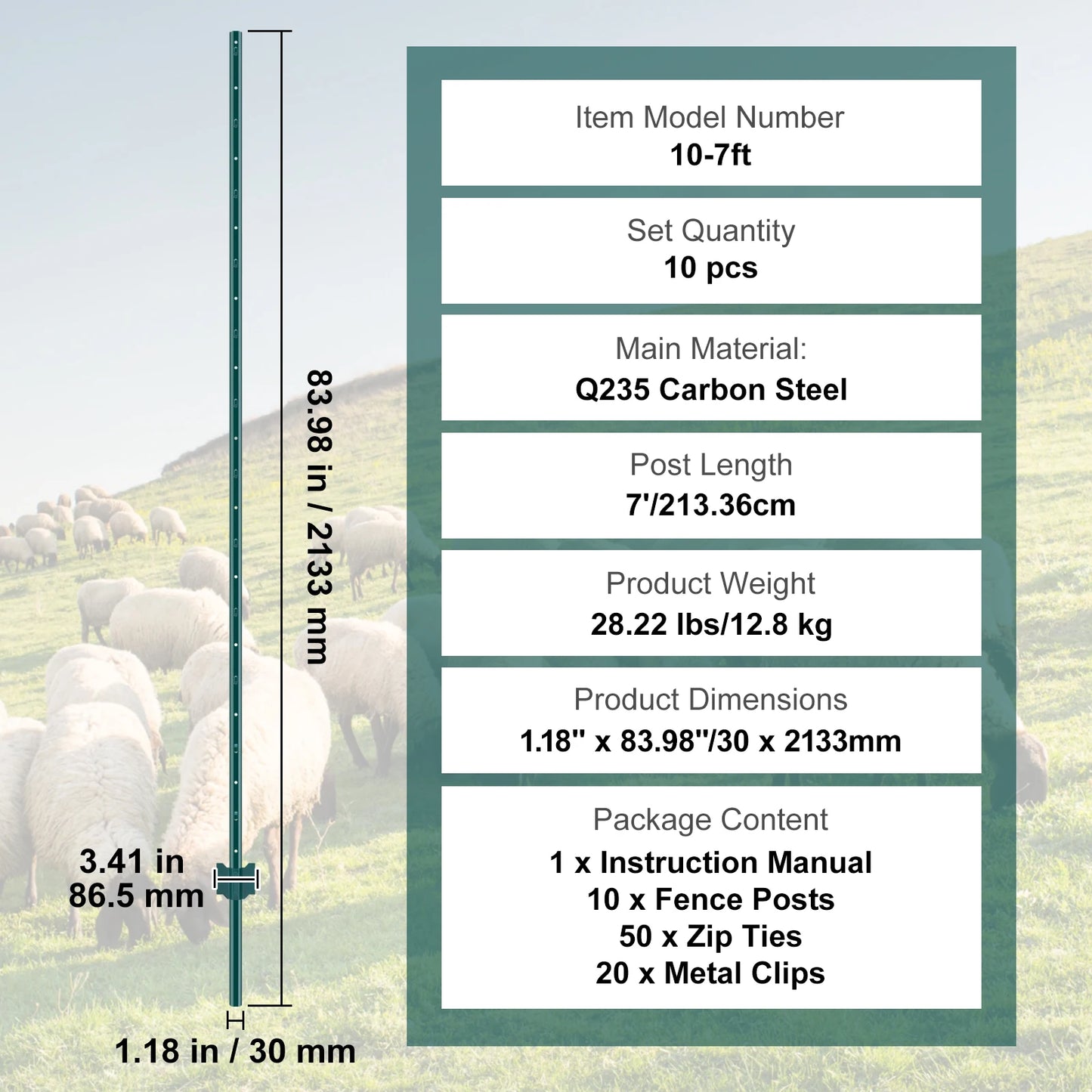 SucceBuy Heavy Duty Q235 Carbon Steel Fence Post Set Outdoor