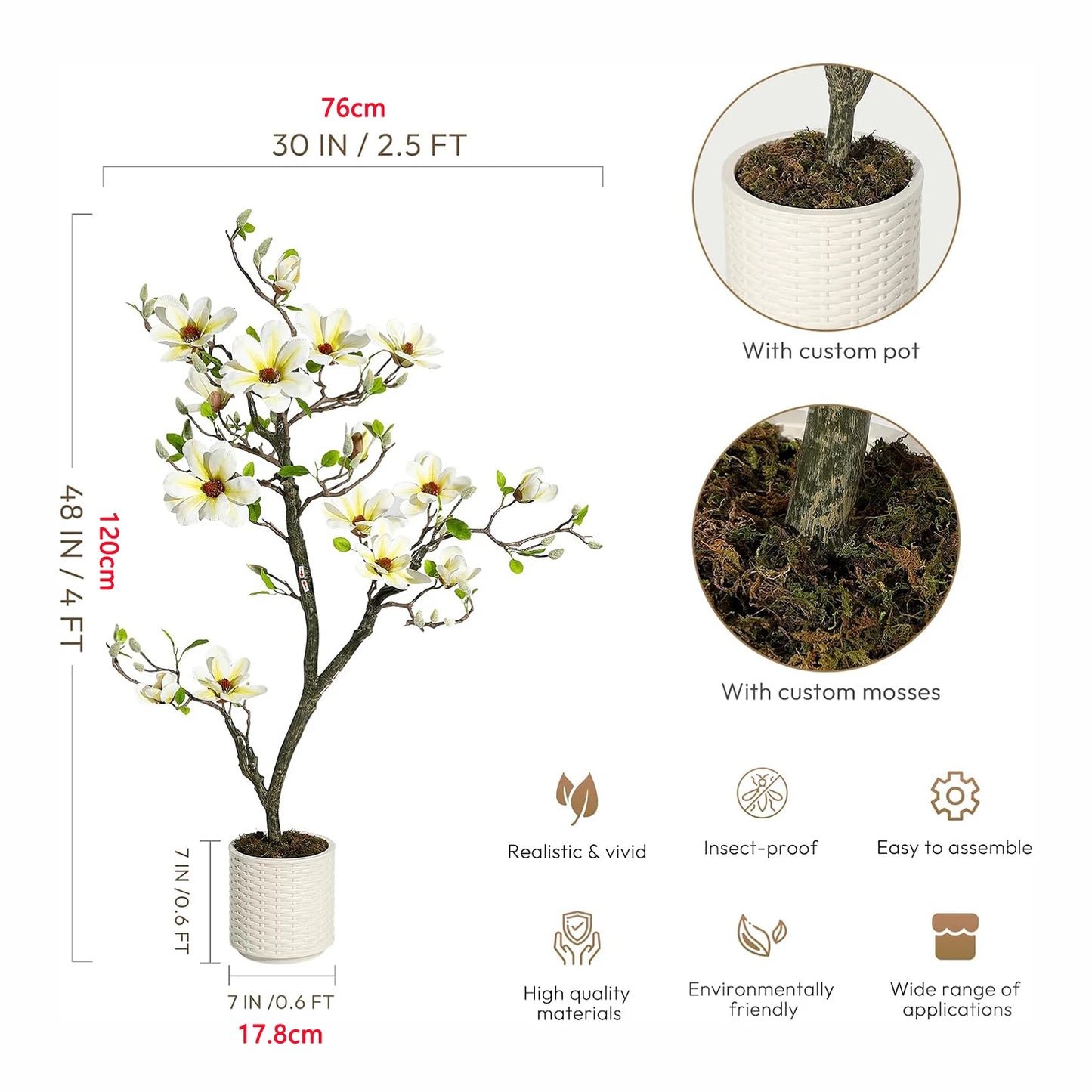 Artificial Magnolia Plant With LED Lights For Outdoor Patio Decor