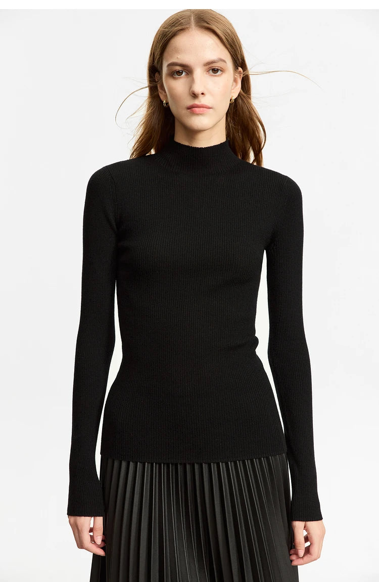 AMIICN Minimalism Women Sweater Slim Fit Turtleneck Warm Knit