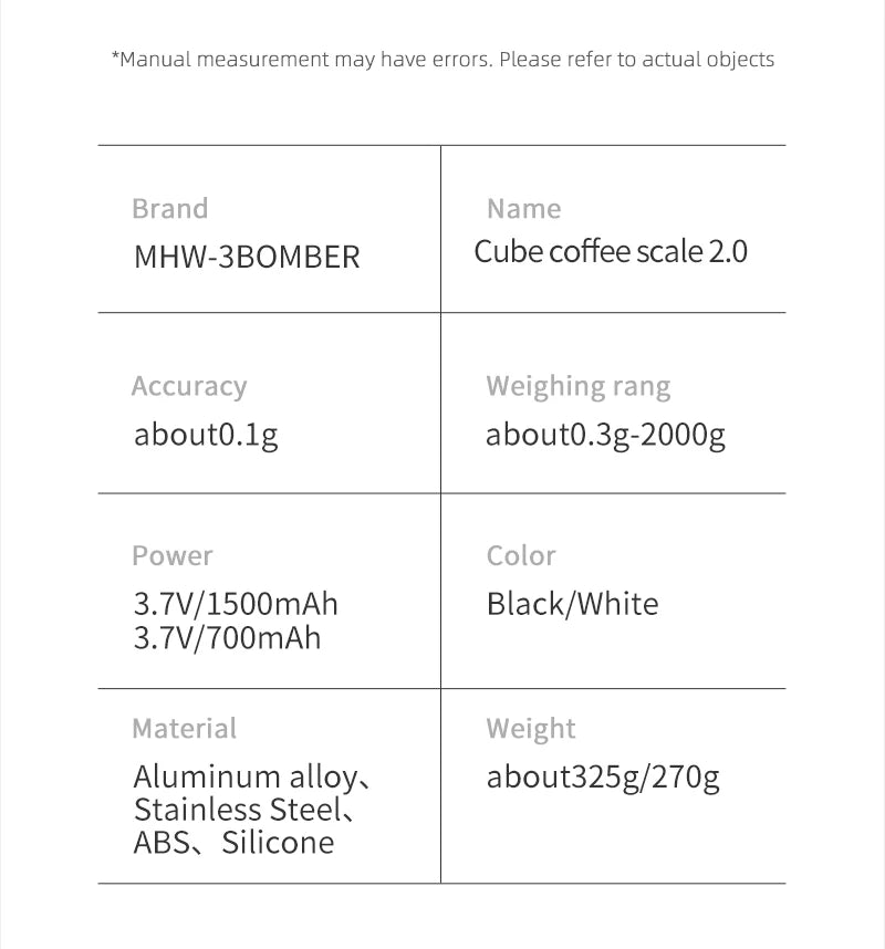 MHW-3BOMBER Coffee Scale With Timer, Rechargeable, 0.1g Precision