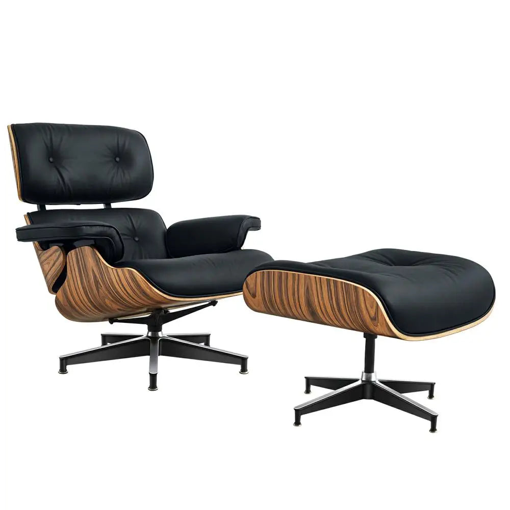 Mid Century Leather Armchair Lounge Chair Ottoman For Living Room