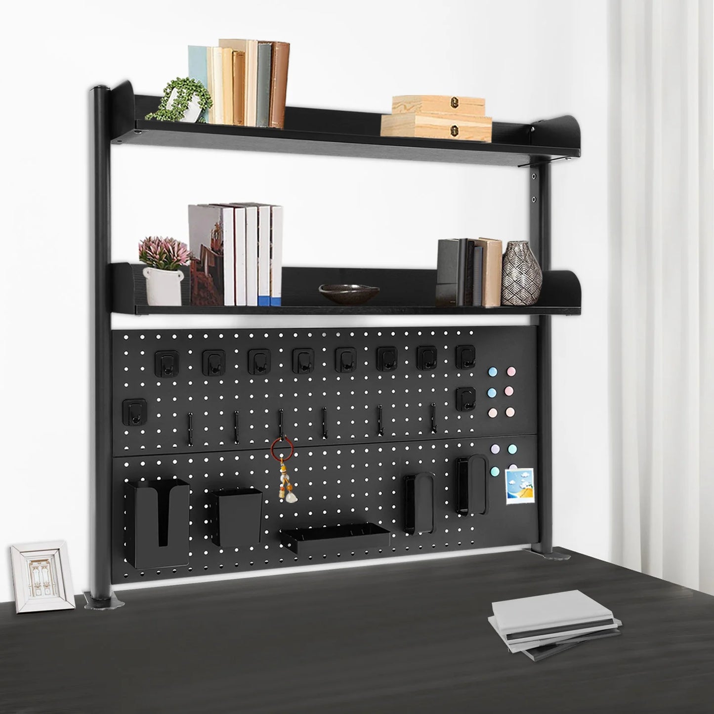 Bymaocar Clip On Desktop Bookshelf Organizer Two Tier Pegboard Shelf