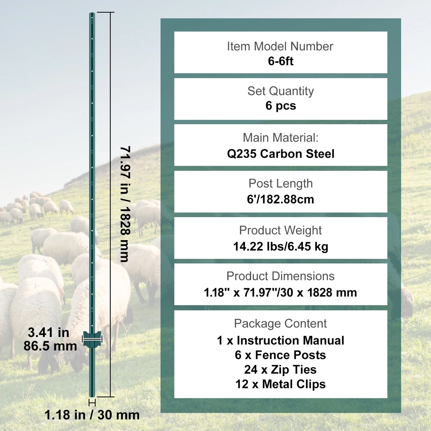 SucceBuy Heavy Duty Q235 Carbon Steel Fence Post Set Outdoor