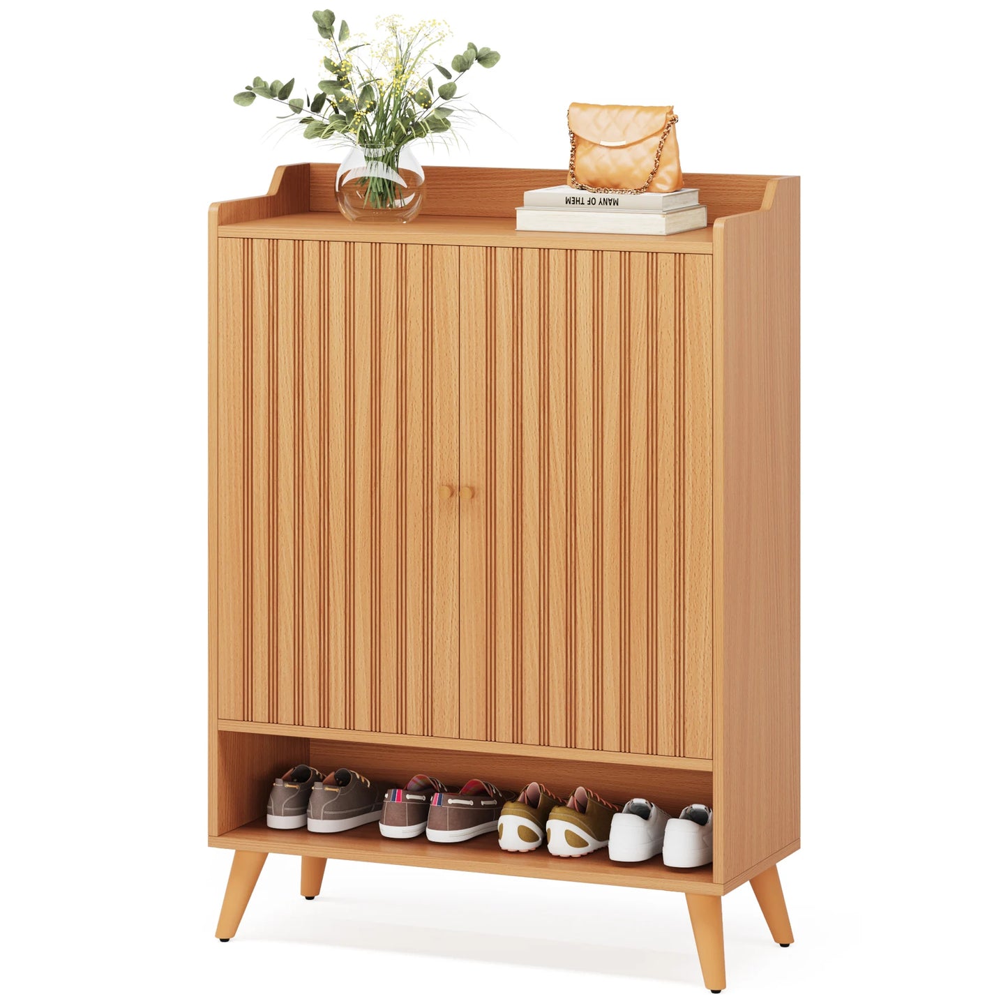 Tribesigns 5 Tier Shoe Cabinet With Doors Wood Storage Organizer