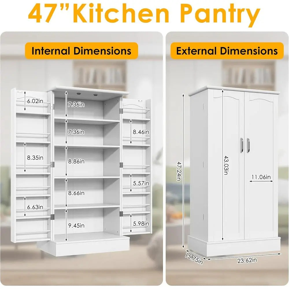 Freestanding Kitchen Pantry Cabinet With Adjustable Shelves