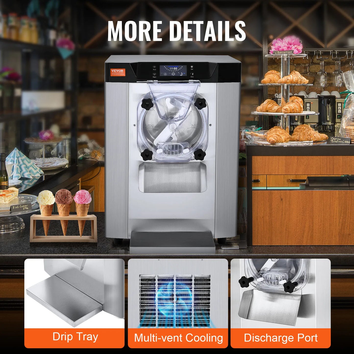 SucceBuy Commercial Ice Cream Machine Single Flavor Countertop