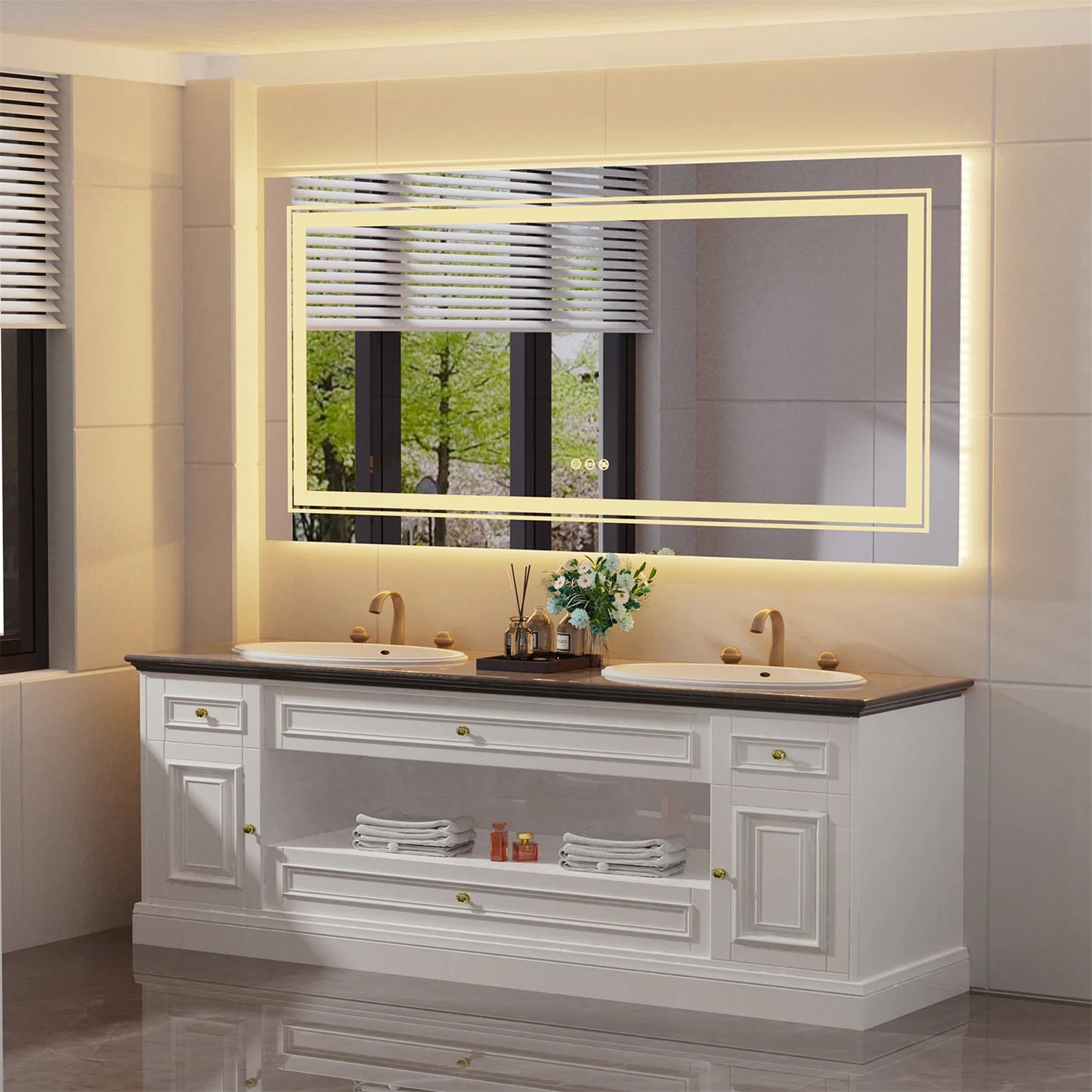 LED Backlit Mirror Dual Lights Anti Fog Dimmable Touch Button