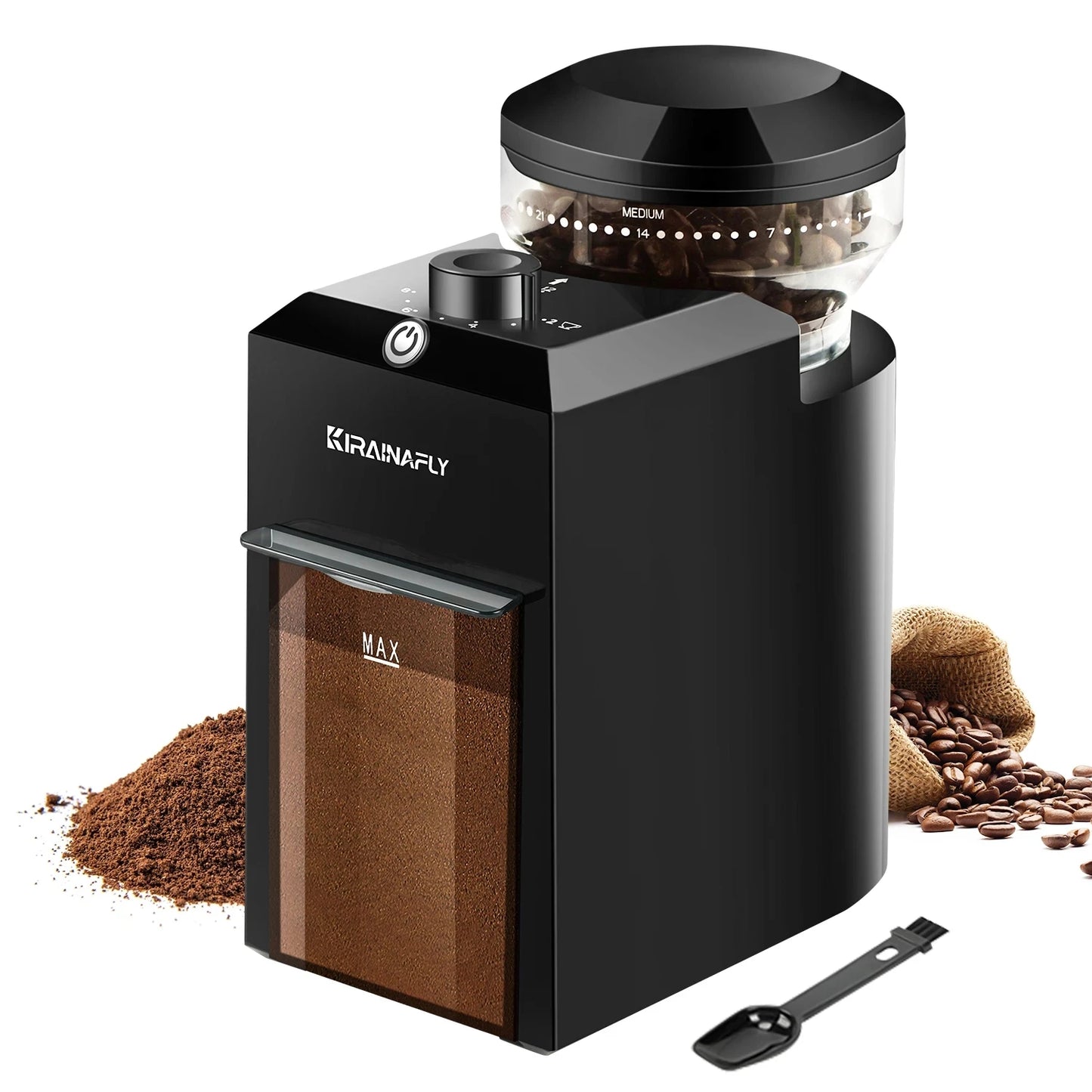 KIRAINAFLY Automatic Burr Mill Coffee Grinder 28 Adjustable Gears