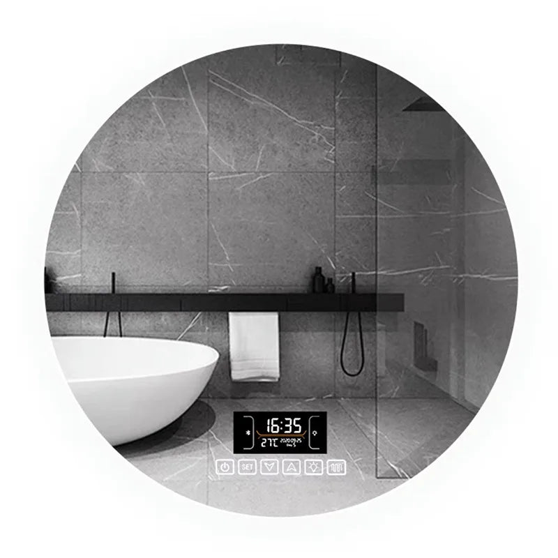 Round Wall-Mounted Smart Bathroom Mirror With LED Anti-Fog Touch Screen