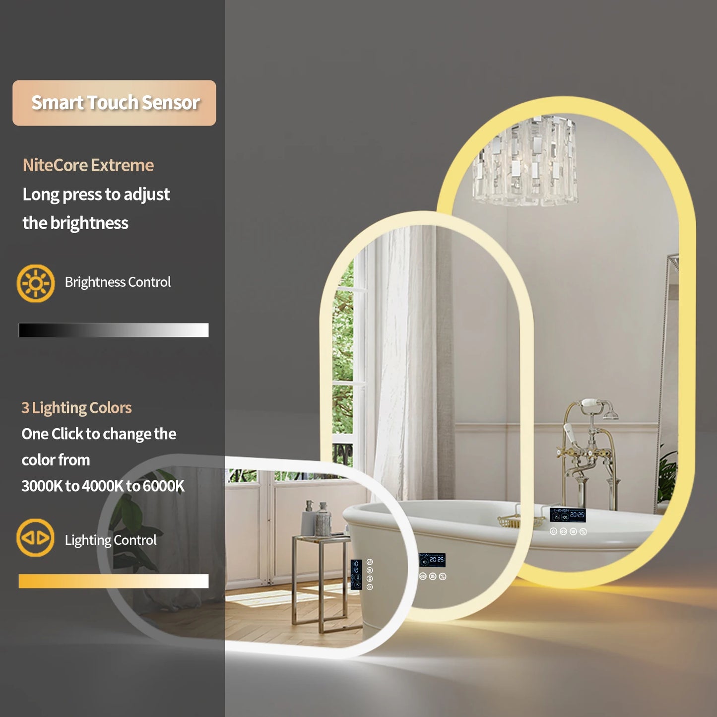 LUVODI Lighted Bluetooth Bathroom Mirror Time Date Display Anti Fog