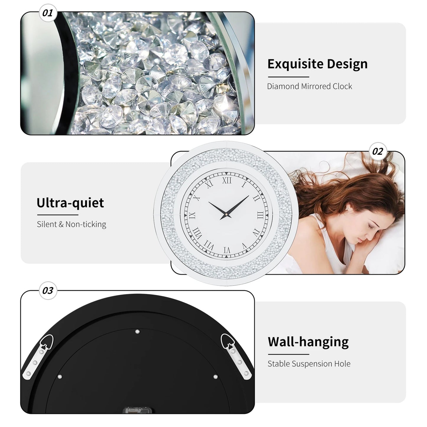 Glam Sparkle Round Mirrored Wall Clock for Home Decor