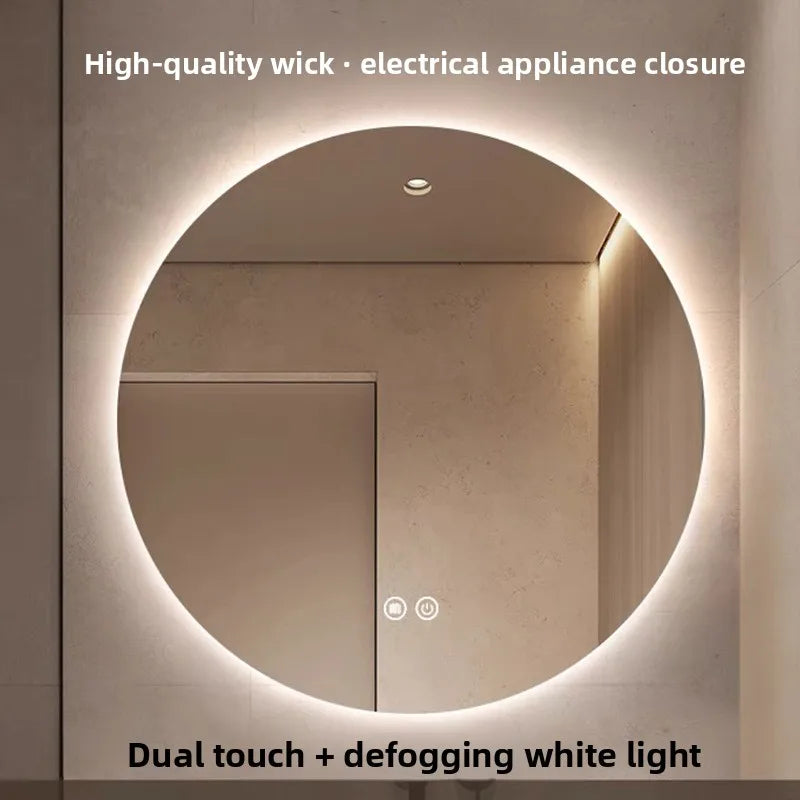 Round Wall-Mounted Smart Bathroom Mirror With LED Anti-Fog Touch Screen