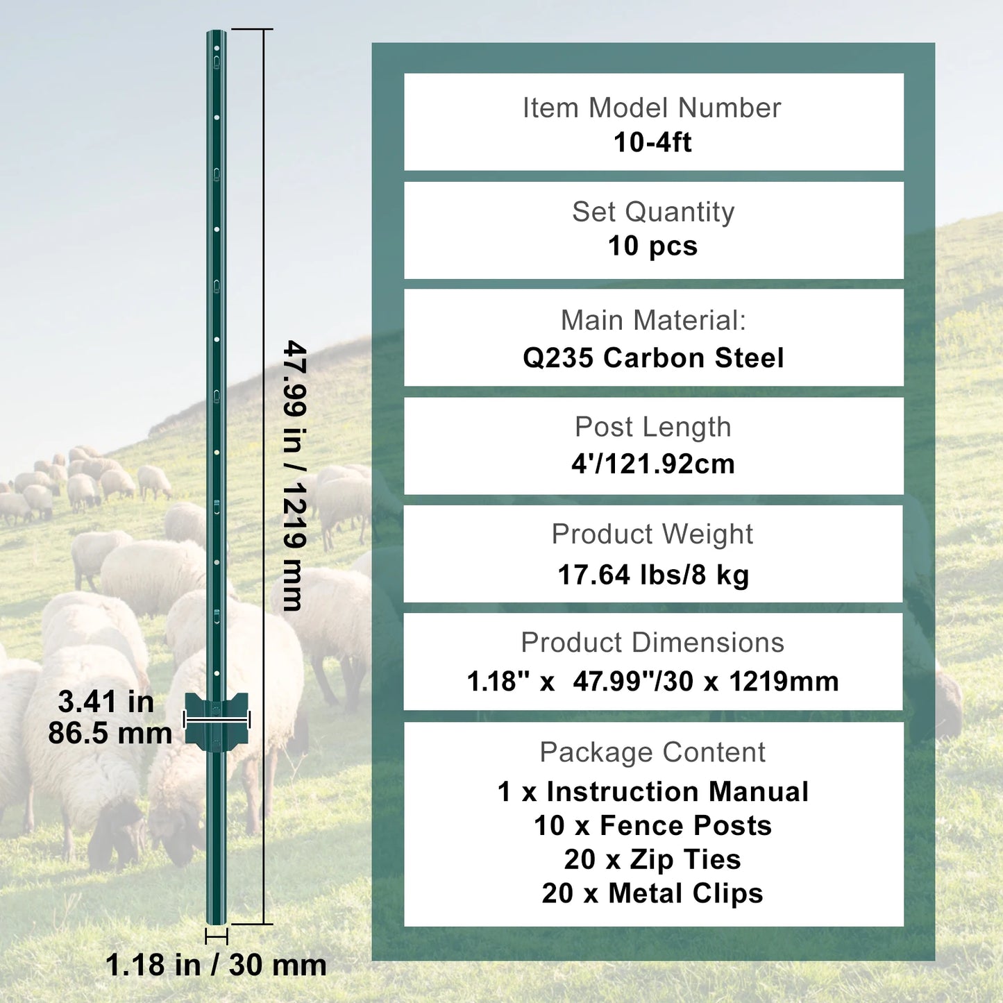 SucceBuy Heavy Duty Q235 Carbon Steel Fence Post Set Outdoor
