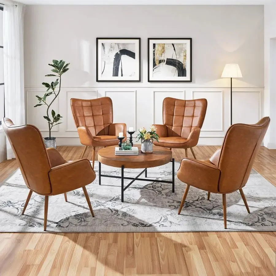 Accent Chairs PU Leather High-Back Chair With Metal Legs
