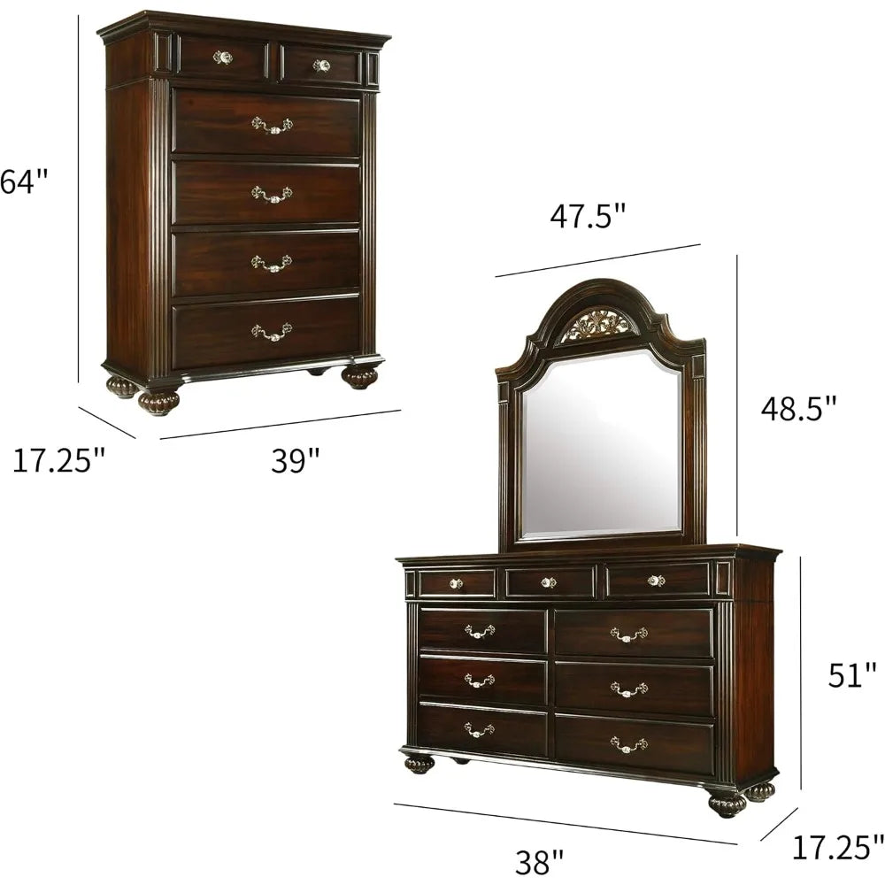 Hot sales24/7 Shop at Home Syracuse 6-Piece Traditional Solid Wood Bedroom Set with Chest, Mirrored-Dresser and 2 Nightstands, B