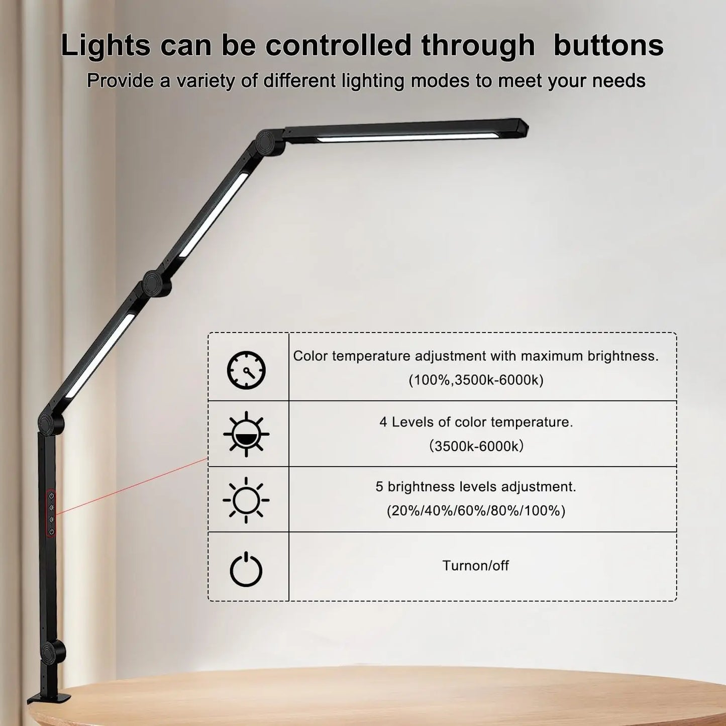 LED Desk Lamp With Clamp Flexible Swing Arm Brightness