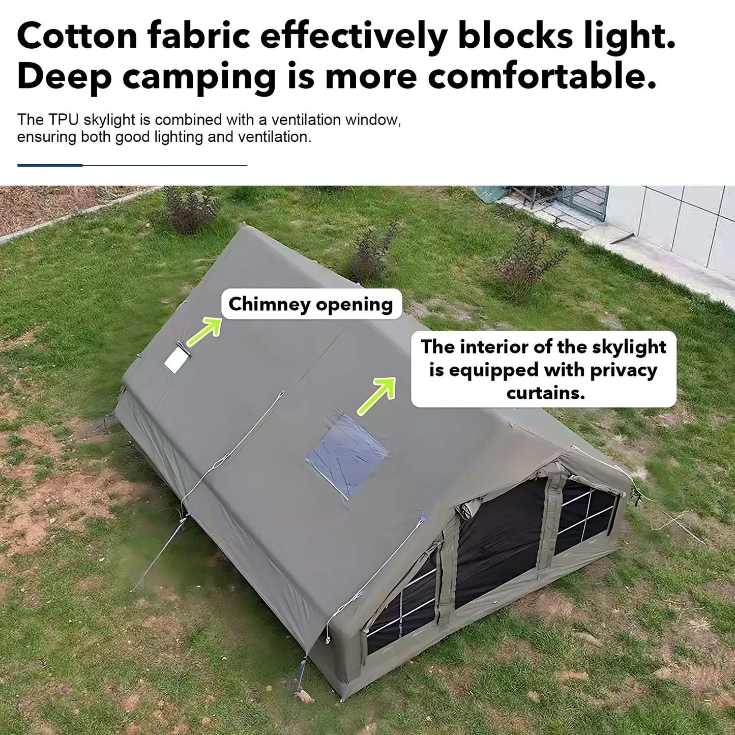 Inflatable Camping Tent With Chimney Opening Waterproof Oxford Fabric