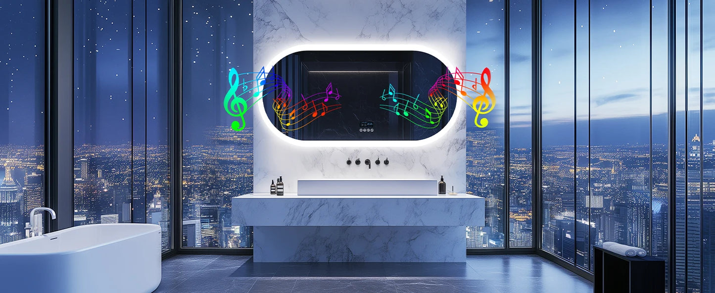 LUVODI Lighted Bluetooth Bathroom Mirror Time Date Display Anti Fog