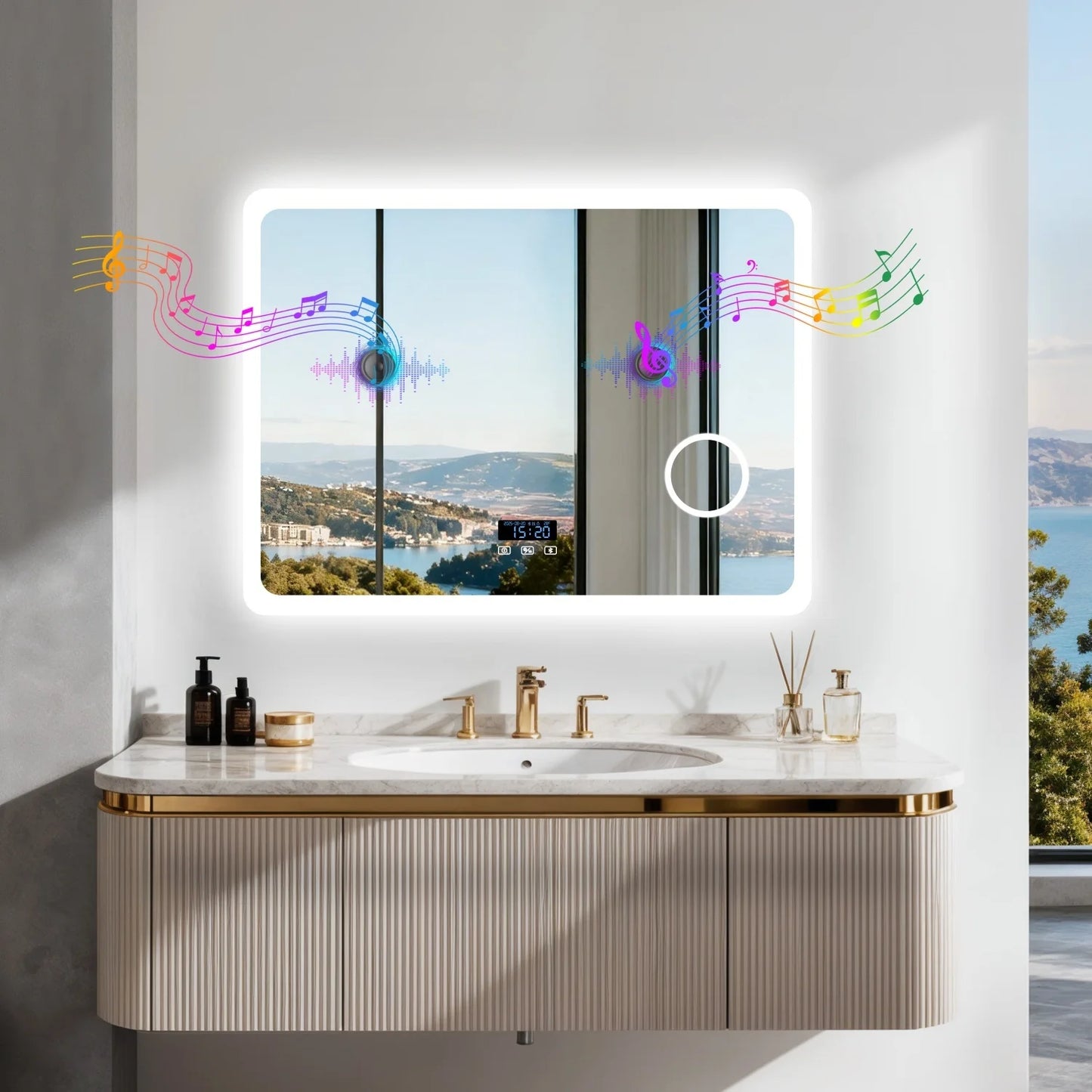 LED Bathroom Mirror With Bluetooth Dimmable Backlit Vanity 3X Magnifier